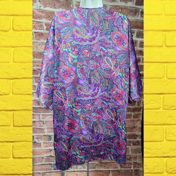 California Miss Vintage 80s Paisley Dress – Women’s Size Large – Purple – V-Neck - Picture 5 of 5